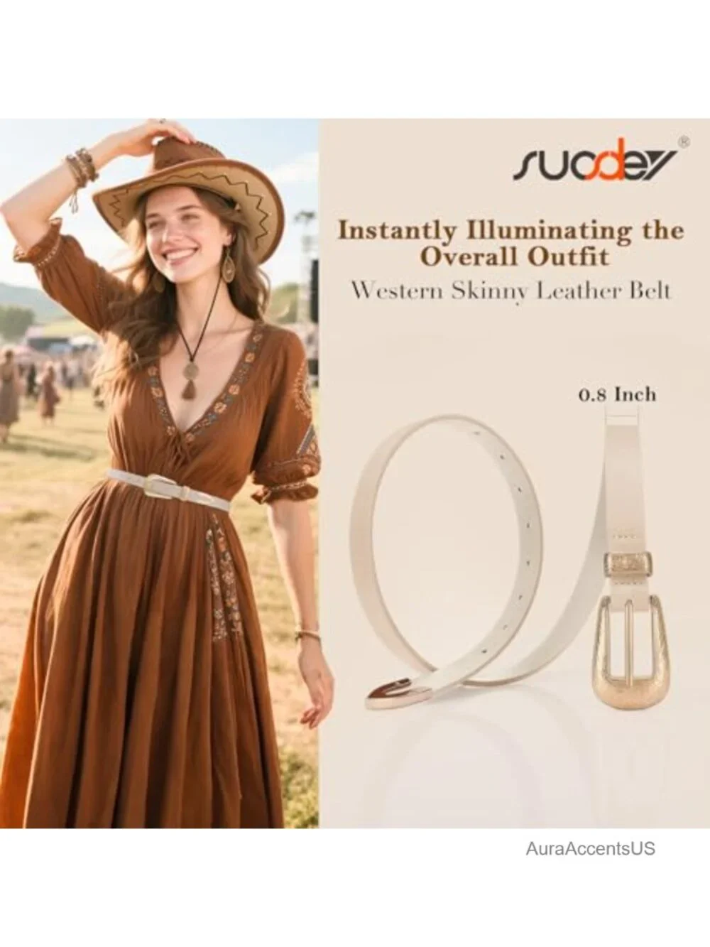 Western Skinny Leather Belt for Women Cowgirl Carved Buckle 0.8
